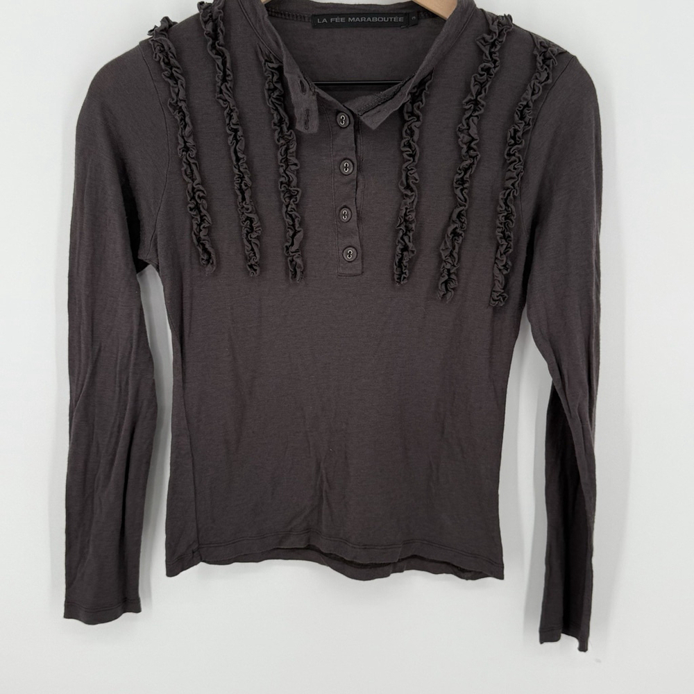La Fee Maraboutee Gray Long Sleeve Blouse Size 3(US 6) Wool Blend Ruffle